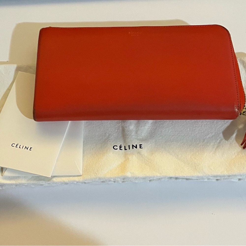 Céline Red Leather Long Zippy Wallet